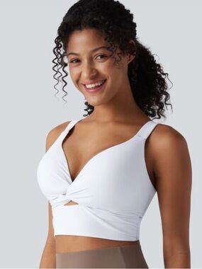 Halara UltraSculpt Low Support Push-Up Yoga Sports Bra D-F Cups White Large